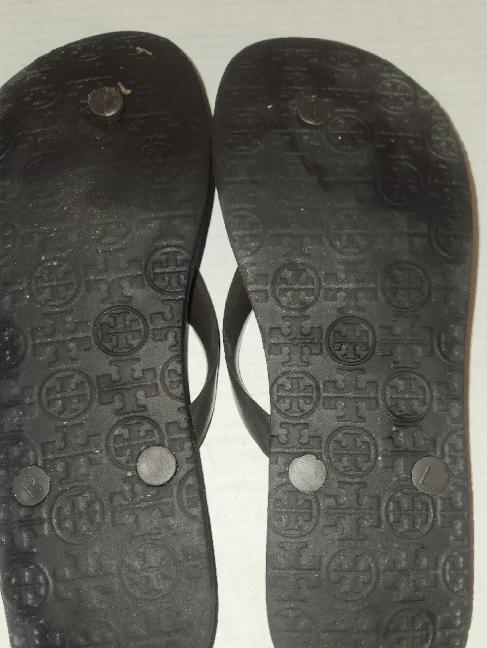 Tory Burch Olive and Black Zebra-Print Flip Flops with Gold Logo